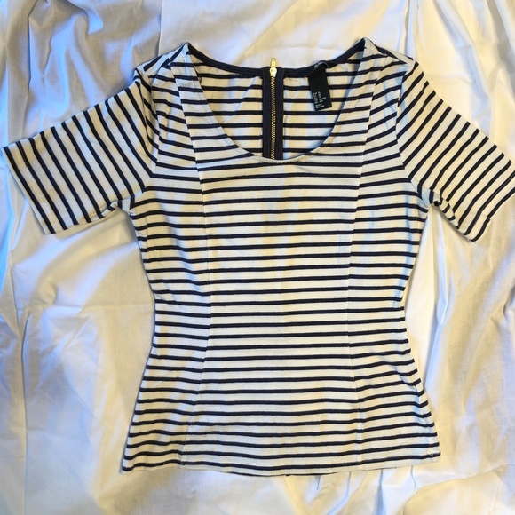 H&M navy/white stripe, exposed zipper tee - Picture 1 of 8